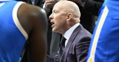 mick cronin in huddle with bruins at uo