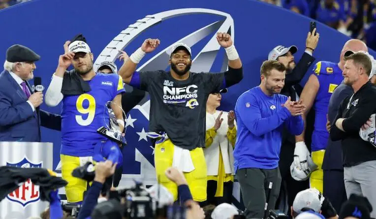 rams celebrating nfc championship