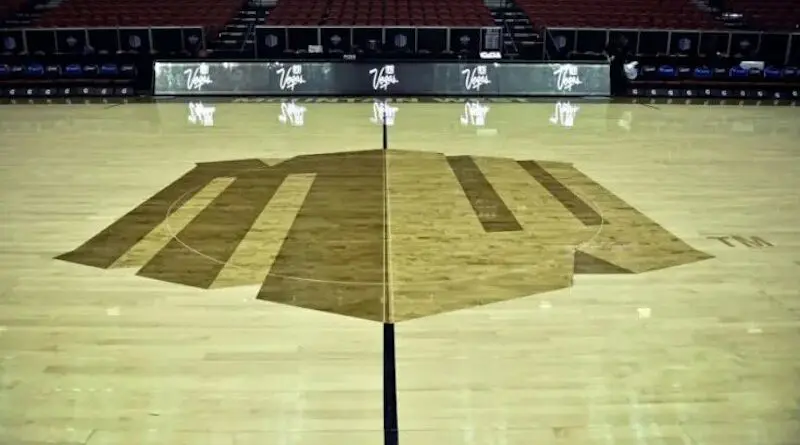 mountain west basketball logo on court