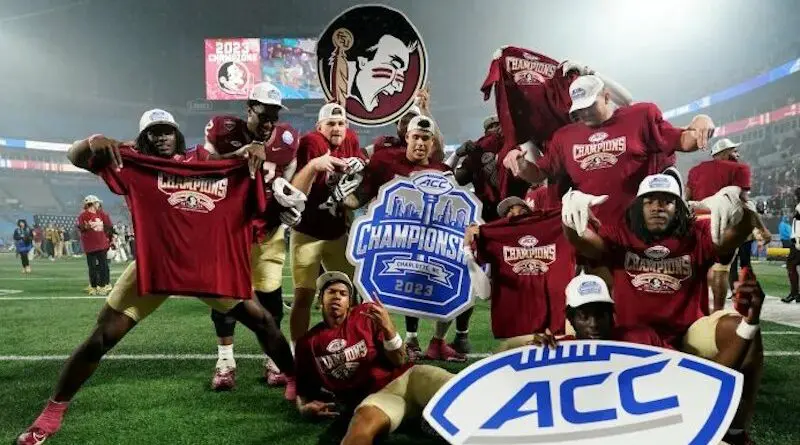 Florida State players after winning the 2023 ACC football championship