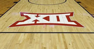 Big 12 logo on basketball court