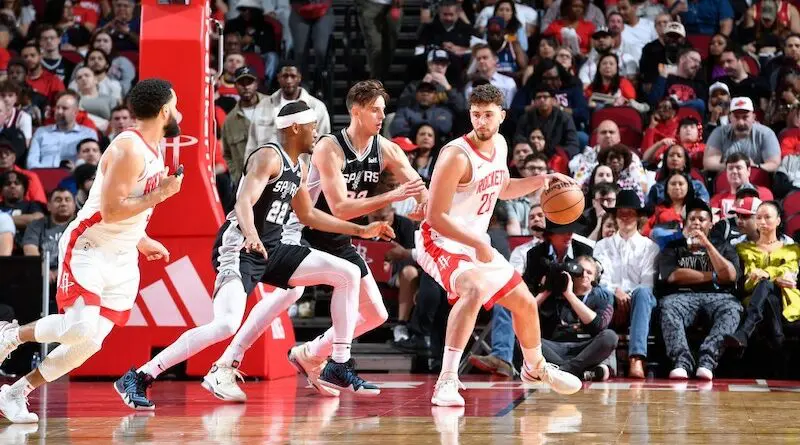 Alperen Sengun scored 45 pts and grabbed 16 rebounds vs the Spurs after 21 pts and 10 rebs vs the Suns | Logan Riely/NBAE via Getty Images