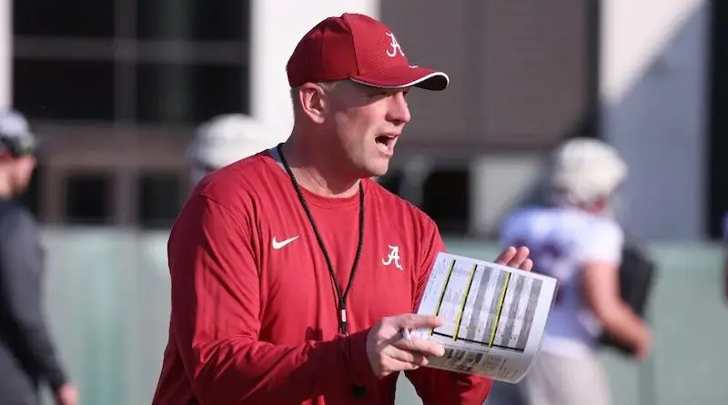 Alabama football coach Kalen DeBoer during 2024 spring practice.