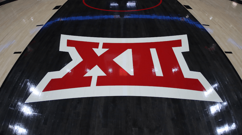 Big 12 logo on basketball floor
