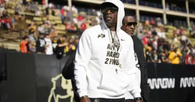 Colorado football head coach Deion Sanders on the sidelines in 2023