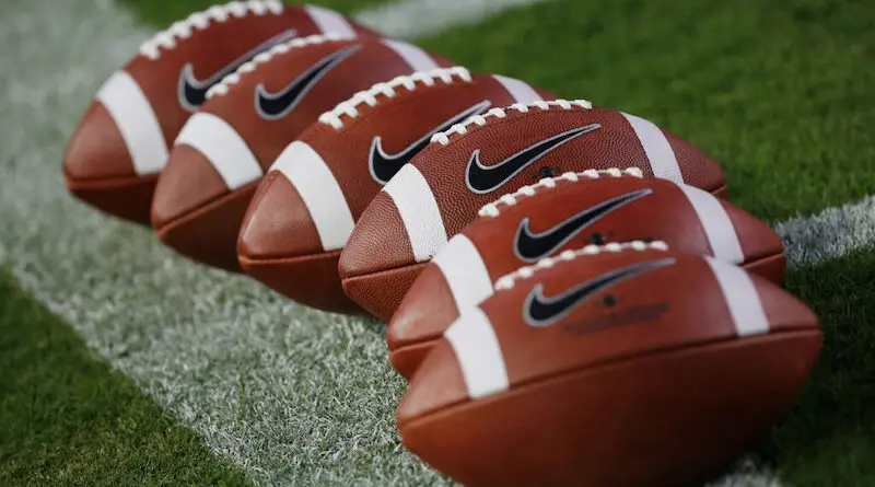 Football lined up on the field