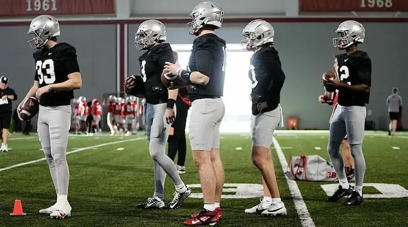 Ohio State football quarterbacks during 2024 spring practice.