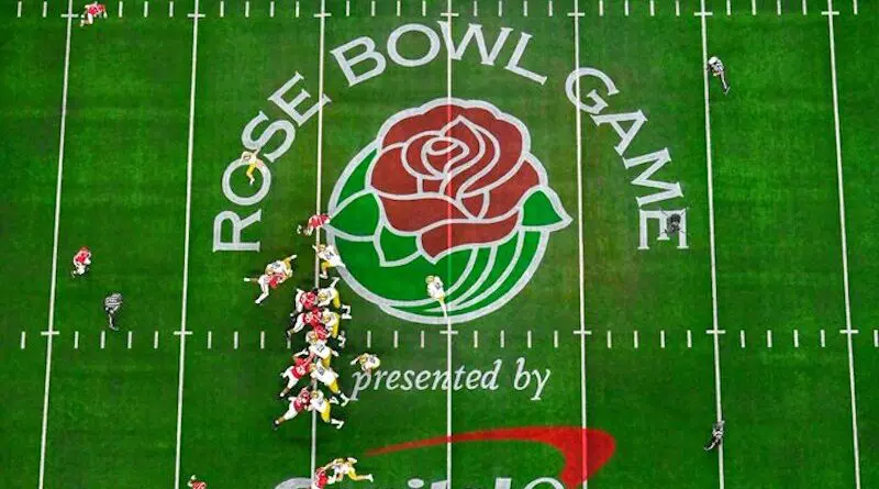 Rose Bowl logo on field of Rose Bowl Stadium