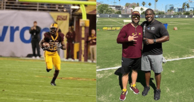 Nick Bartlett talks with former Arizona State safety Rodney Cox about his college football recruiting business