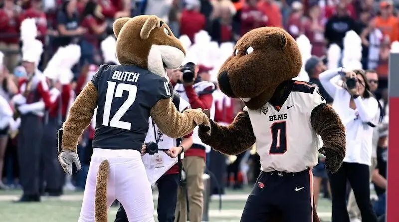 Oregon State and Washington State mascots Benny and Butch.