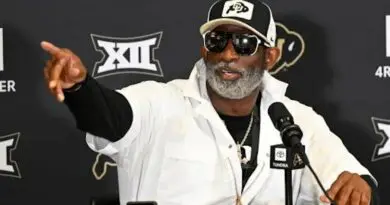 Colorado football head coach Deion Sanders at a press conference in August 2024