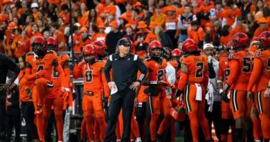 Oregon State football team on the sidelines in 2023