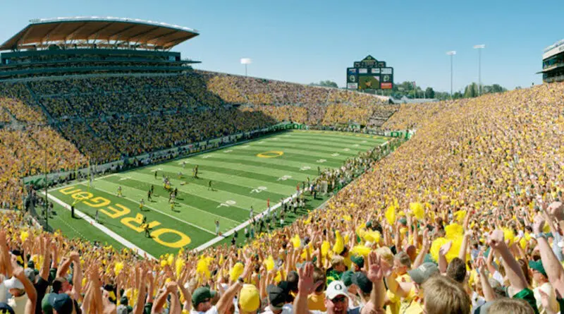 Autzen Stadium full for an Oregon football game in Eugene, OR