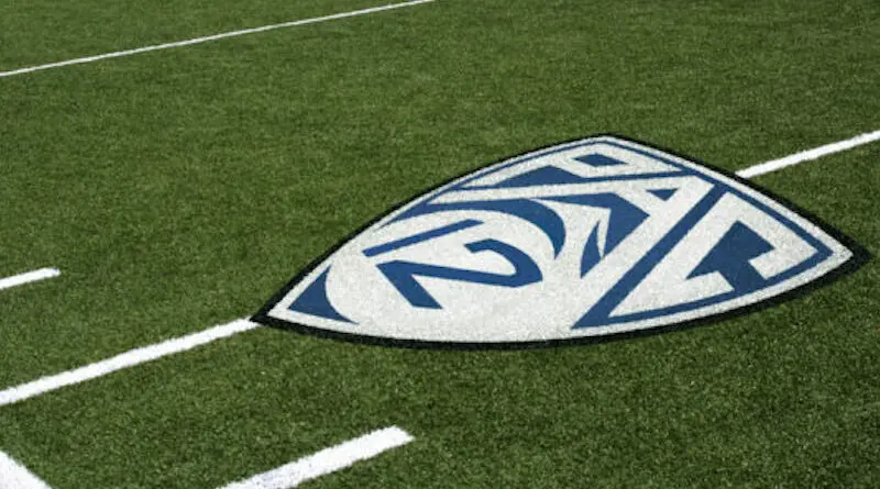 Pac-12 conference logo on a football field