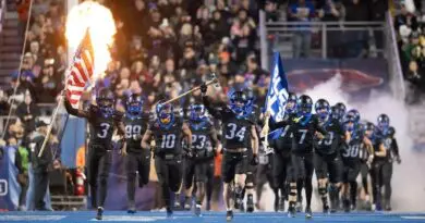 Boise State football running onto the field vs. Nevada in 2024