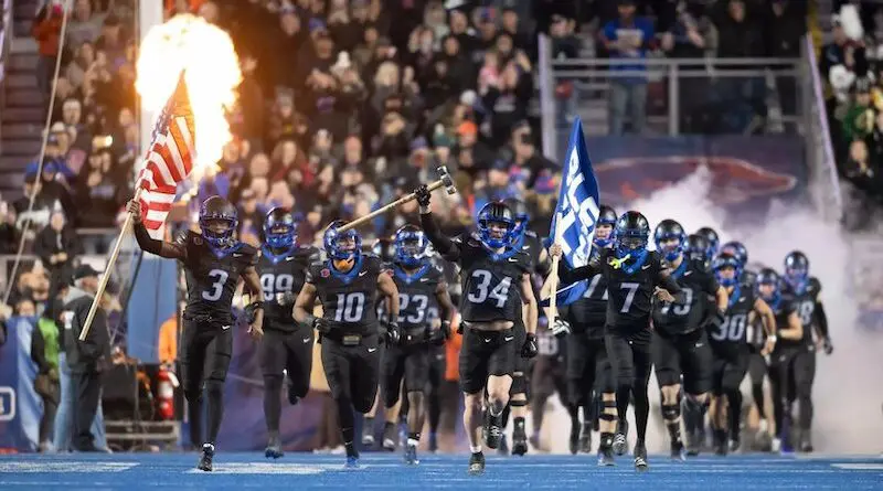 Boise State football running onto the field vs. Nevada in 2024