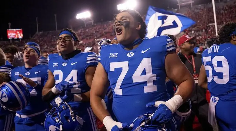 BYU football celebrating