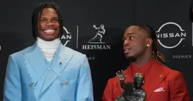 Colorado's Travis Hunter and Boise State's Ashton Jeanty at the 2024 Heisman Trophy ceremony