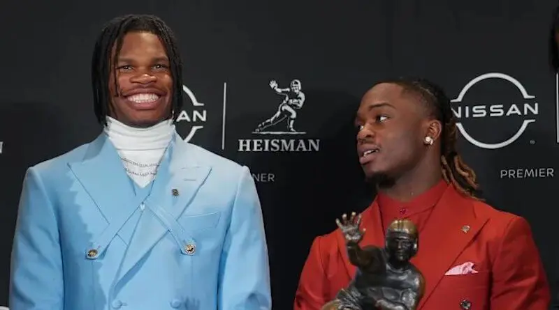 Colorado's Travis Hunter and Boise State's Ashton Jeanty at the 2024 Heisman Trophy ceremony