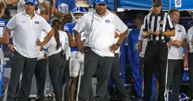 BYU head coach Kalani Sitake on sideline.