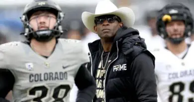 Colorado football coach Deion Sanders at the team's spring game in 2023