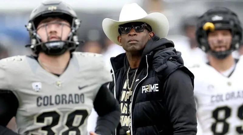 Colorado football coach Deion Sanders at the team's spring game in 2023