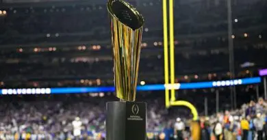 The College Football National Championship trophy in 2024