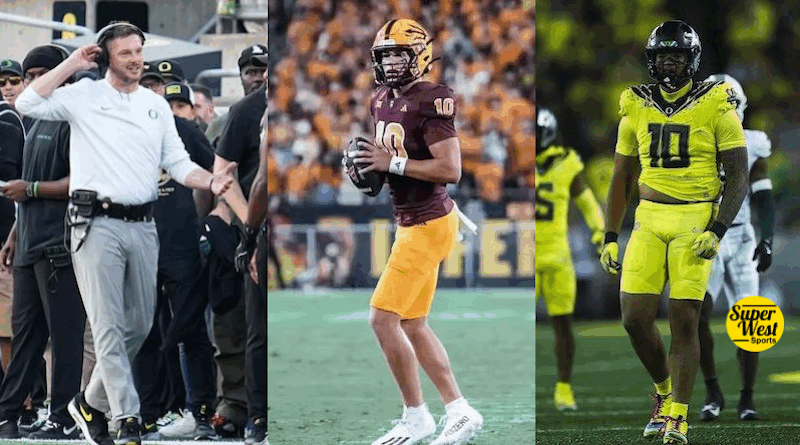 Duck HC Dan Lanning, ASU QB Sam Leavitt, and Oregon DL Matayo Uiagalelei