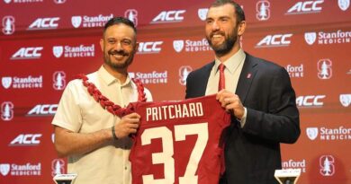 New Stanford head coach Tavita Prichart and GM Andrew Luck