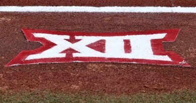 Big 12 logo on a football field