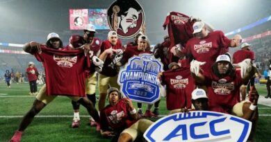 Florida State players after winning the 2023 ACC football championship