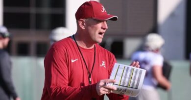 Alabama football coach Kalen DeBoer during 2024 spring practice.