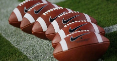 Football lined up on the field