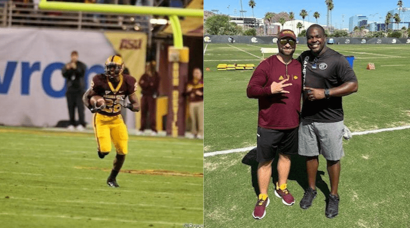 Nick Bartlett talks with former Arizona State safety Rodney Cox about his college football recruiting business
