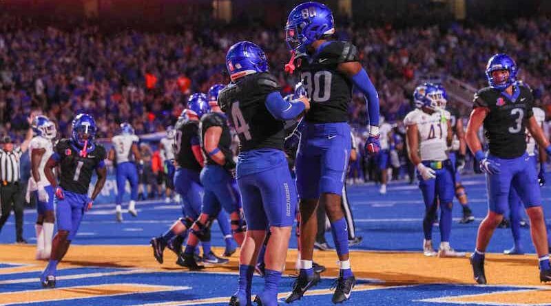 Boise State football players celebrating