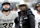 Colorado football coach Deion Sanders at the team's spring game in 2023