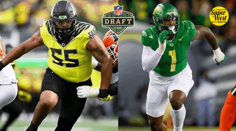 Oregon defensive linemen Derrick Harmon and Jordan Burch