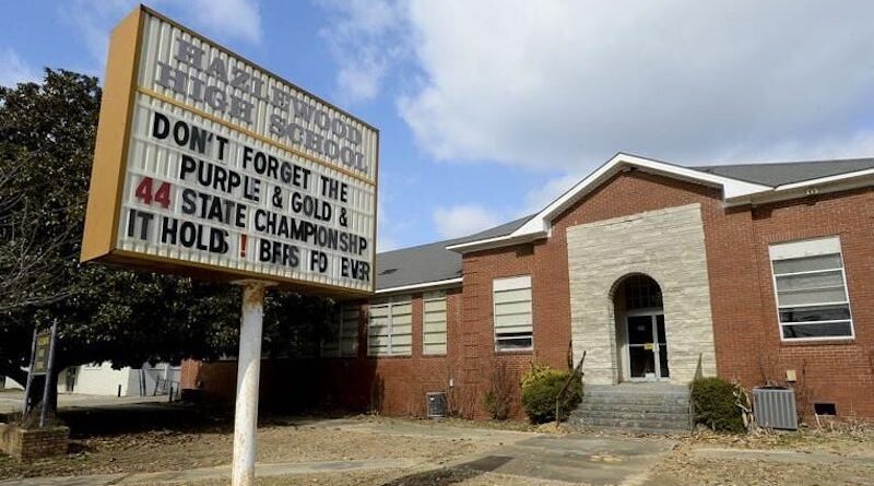 Former Hazlewood High School in Town Creek, AL before demolition