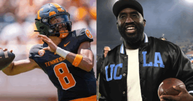 Nico Iamaleava and UCLA football head coach DeShaun Foster