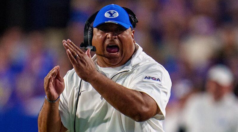 BYU coach Kalani Sitake calling a timeout