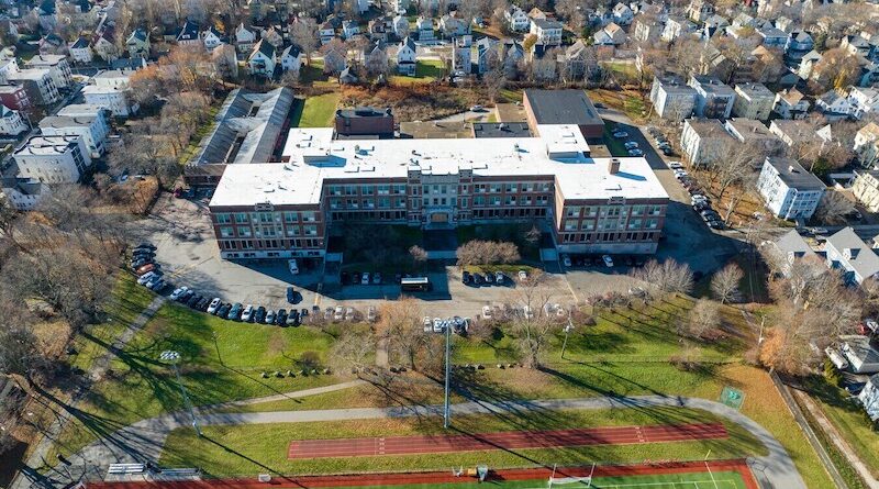 Former Dorchester High School, now TechBoston Academy, in Boston, MA