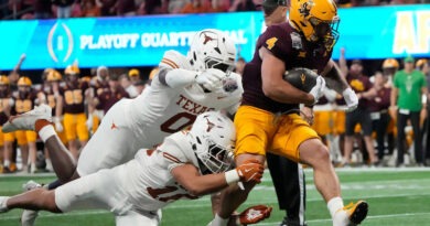 Arizona State running back Cam Skattebo carries the ball vs. Texas in 2024-25 CFP