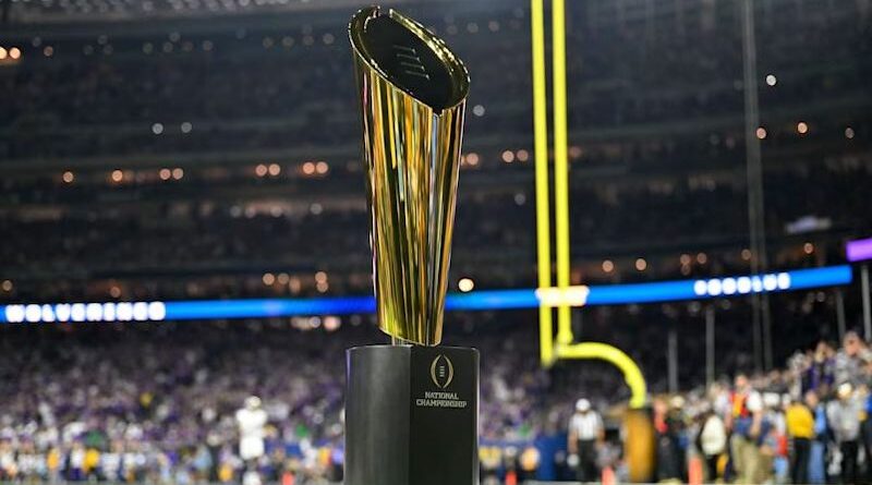The College Football National Championship trophy in 2024