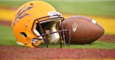 Arizona State helmet and football