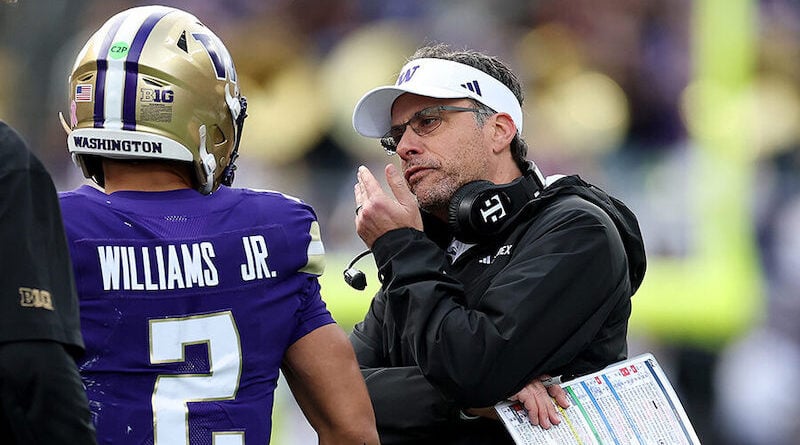 Washington Huskies football head coach Jedd Fisch and QB Demond Williams Jr.