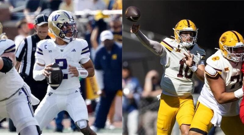 Washington quarterback Demond Williams Jr. and ASU quarterback Sam Leavitt