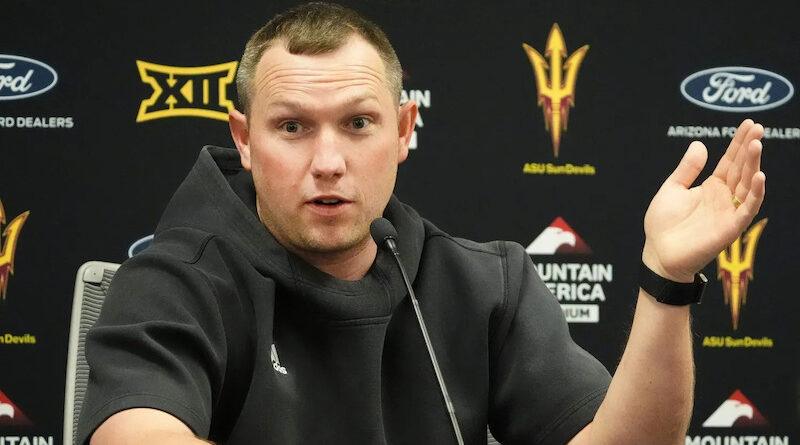 ASU coach Kenny Dillingham in front of media
