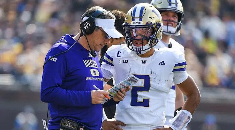 Washington football head coach Jedd Fisch and Demond Williams Jr