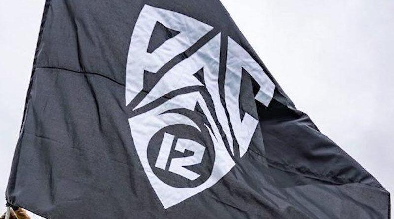 New Pac-12 logo on a flag